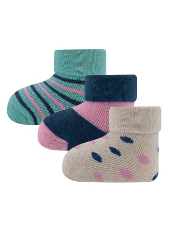 ewers 3er-Set Newborn Socken 3er Pack Punkte/Ringel in ice pink-staubblau-beige mel.