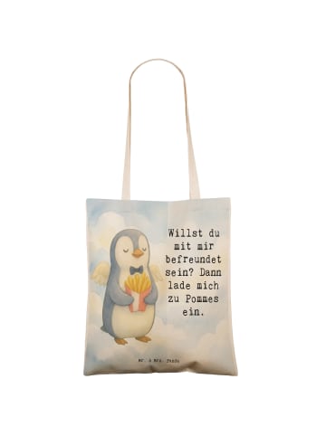 Mr. & Mrs. Panda Tote Bag Pinguin Engel Pommes Design mit Spruch in Weiß