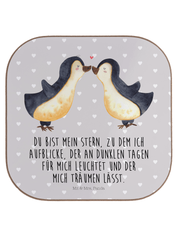 Mr. & Mrs. Panda Untersetzer Gläser Pinguin Liebe mit Spruch in Grau Pastell