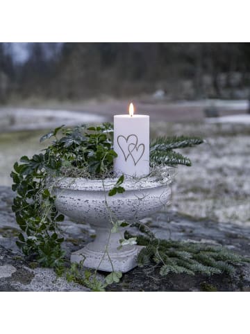 STAR Trading Outdoor-Kerze ,Flamme Heart', Timer und Dämmerungssensor, weiß, H 14cm