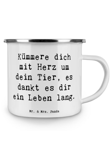 Mr. & Mrs. Panda Becher Emaille Spruch Haustiere pflegen mit Spruch in Weiß