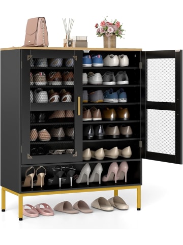 COSTWAY 7-stöckiger Schuhschrank mit Maschentüren in Schwarz