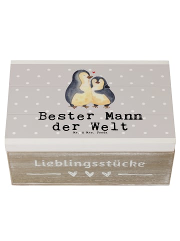 Mr. & Mrs. Panda Holzkiste Pinguin Bester Mann der Welt mit Spruch in Grau Pastell