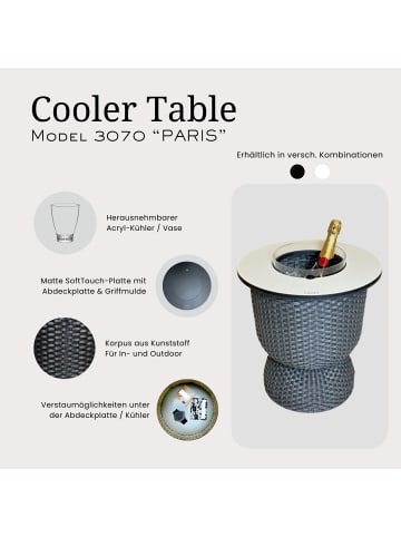 COOTAB Cooler Table Beistelltisch mit Acryl-Kühler Paris 43 cm in Champagner/Schwarz