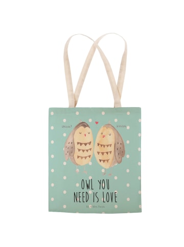 Mr. & Mrs. Panda Schultertasche Eulen Liebe mit Spruch in Türkis Pastell