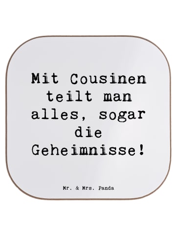 Mr. & Mrs. Panda Untersetzer Cousine Geheimnisse mit Spruch in Weiß