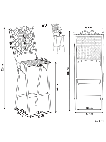 Beliani 2er-Set Barhocker BORMIO in Schwarz/Gold