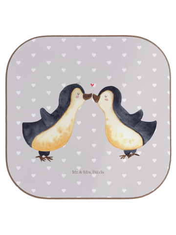 Mr. & Mrs. Panda Untersetzer Glas Pinguin Liebe ohne Spruch in Grau Pastell