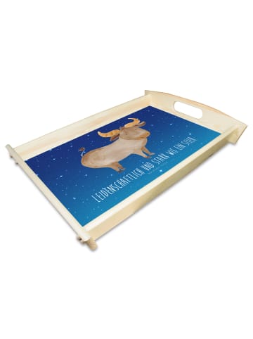 Mr. & Mrs. Panda Tablett Holz Sternzeichen Stier mit Spruch in Sternenhimmel Blau