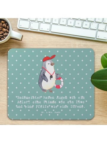 Mr. & Mrs. Panda Mauspad Bademeister Superheld mit Spruch in Meeresbrise