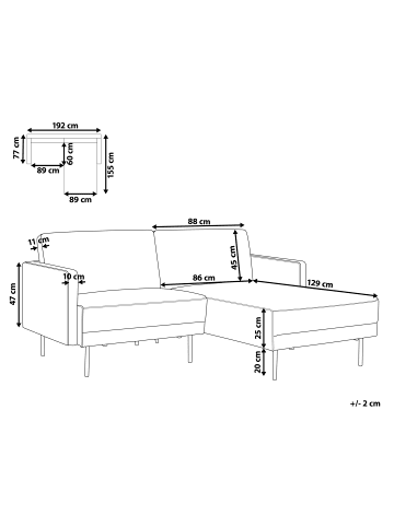 Beliani Ecksofa BREDA in Grün/Schwarz - (W) 192 x (H) 85 x (L) 155 cm linksseitig