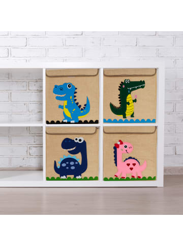 relaxdays Kinder-Aufbewahrungsbox "Dino" in Beige/ Hellblau - (B)33 x (H)33 x (T)33 cm