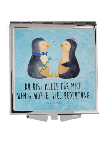 Mr. & Mrs. Panda Handtaschenspiegel quadratisch Pinguin Pärchen ... in Eisblau