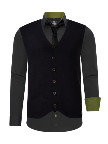 Rusty Neal Hemd mit Weste und Krawatte 3er Set in Schwarz / Khaki
