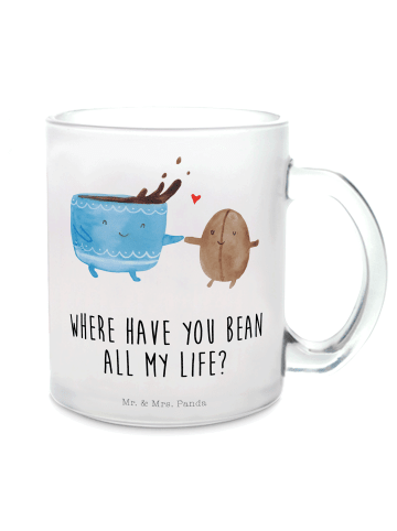 Mr. & Mrs. Panda Glas Kaffee Bohne mit Spruch in Transparent