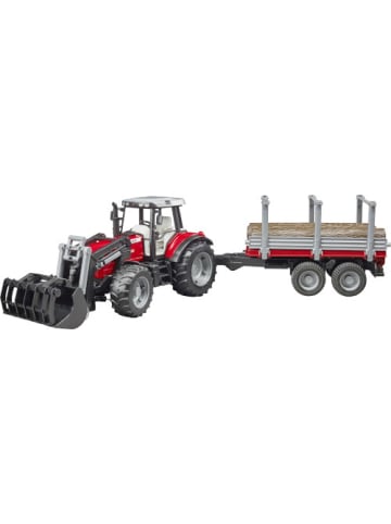 bruder Spielzeugfahrzeug Massey Ferguson 7480 mit Frontlader und Holztransportanhänger