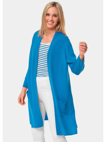 GOLDNER Kurzgröße:  Kaschmir-Longstrickjacke mit Schlitzen in atlantikblau