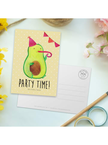 Mr. & Mrs. Panda Postkarte Avocado Party Zeit mit Spruch in Gelb Pastell