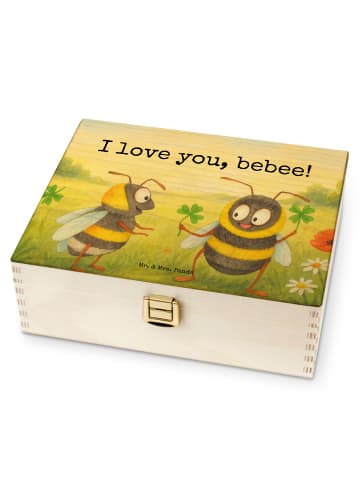 Mr. & Mrs. Panda Teebox Holz Bienen Paar Design mit Spruch in Weiß