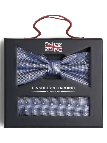 Finshley & Harding London Fliege und Einstecktuch in blau