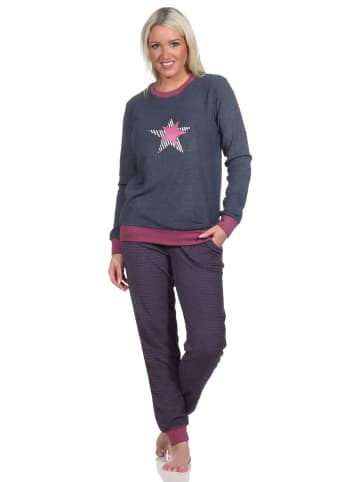 NORMANN Frottee Pyjama Bündchen und Stern Hose gestreift - 75907 in marine