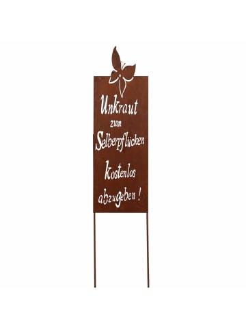 UNUS Gartenschild Rost Unkraut Spruch in Braun