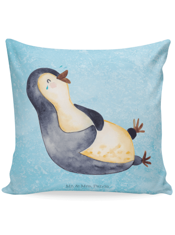 Mr. & Mrs. Panda Dekokissen Pinguin Lachen ohne Spruch in Eisblau
