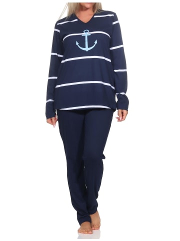 NORMANN Langarm Pyjama Schlafanzug Maritimer Look - 84865 in marine