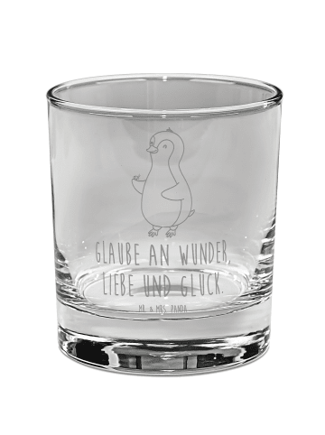 Mr. & Mrs. Panda Whiskey Glas Pinguin Marienkäfer mit Spruch in Transparent