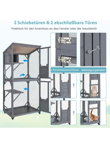 COSTWAY Katzenhaus Outdoor in Grau