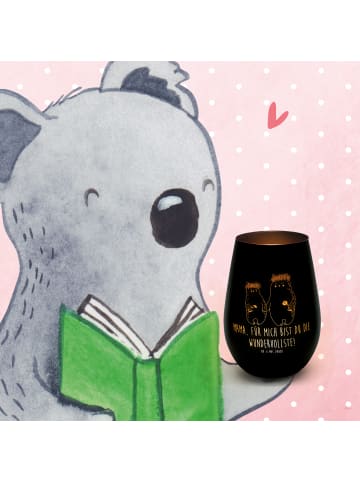 Mr. & Mrs. Panda Gold Windlicht Bären mit Blumenkranz mit Spruch in Schwarz