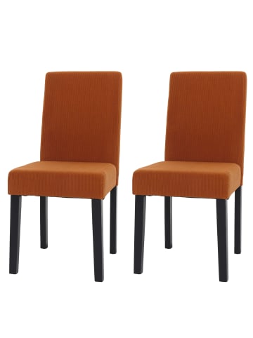 MCW 2er-Set Esszimmerstuhl Littau Stoff/Textil Cord Holz, Terrakotta, dunkle Beine