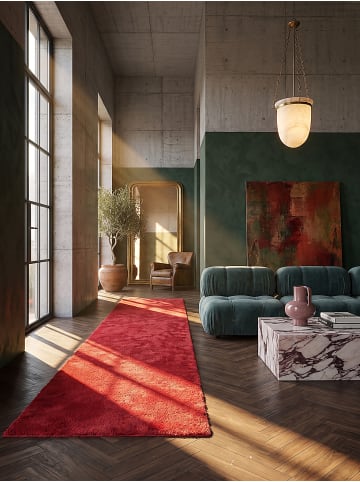 KADIMA DESIGN Teppich Hochflor Uni rutschhemmend weich wohnlich Wohnzimmer gemütlich in Rot