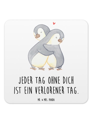 Mr. & Mrs. Panda Untersetzer Pinguine Kuscheln mit Spruch in Weiß
