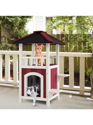 COSTWAY Katzenhaus Outdoor in Rot