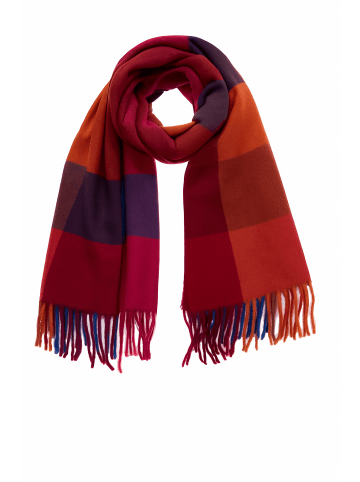 Faera Weicher Strickschal mit Fransen und geometrischem Muster in Rot-Dunkelblau