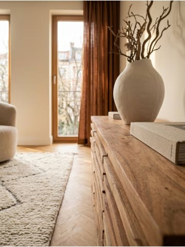 KADIMA DESIGN Sideboard Schrank | Akazie, 160x75x43cm, Schubladen, Baumkante