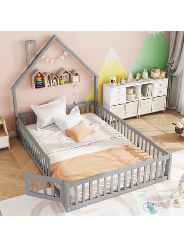 ABRIHOME Polsterbett in Grau 140x200 cm mit Schornsteinform und Lattenrost