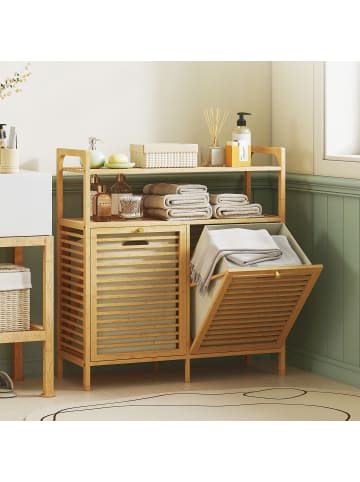 HOMCOM Wäschekorb in Naturholz 82L x 33B x 88H cm