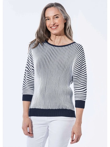 GOLDNER Baumwollmix mit Fledermausärmeln und Rippstruktur in marine / weiß / gestreift