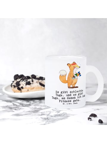Mr. & Mrs. Panda Tasse Fuchs Fitness mit Spruch in Transparent