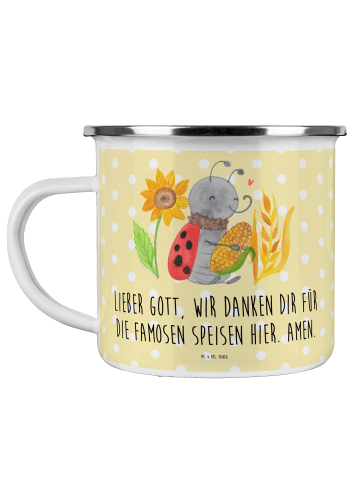 Mr. & Mrs. Panda Camping Emaille Tasse Erntedank Smörle mit Spruch in Gelb Pastell