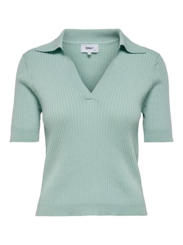 ONLY Geripptes Poloshirt Einfarbiges Kurzarm T-Shirt V-Ausschnitt ONLNIMONE in Mint