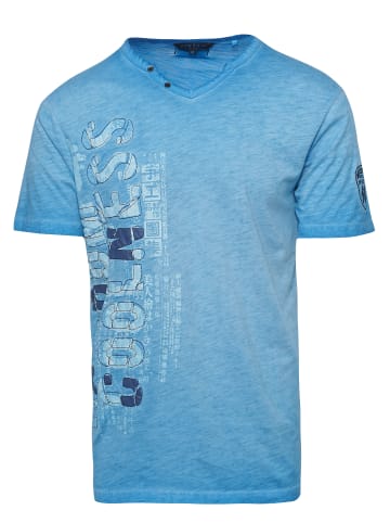 KOROSHI Kurzarm T-Shirt in blau