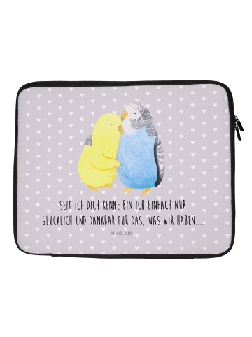 Mr. & Mrs. Panda Notebook Tasche Wellensittich Liebe mit Spruch in Grau Pastell