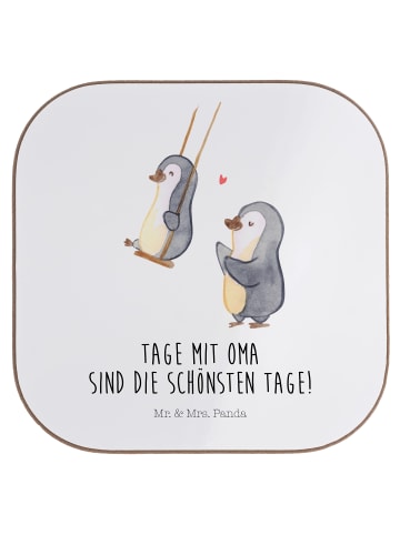 Mr. & Mrs. Panda Glasuntersetzer Pinguin Oma schaukeln mit Spruch in Weiß