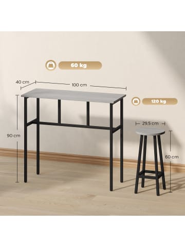 HOMCOM Bartisch-Set-100L x 40B x 90H cm-Grau+Schwarz