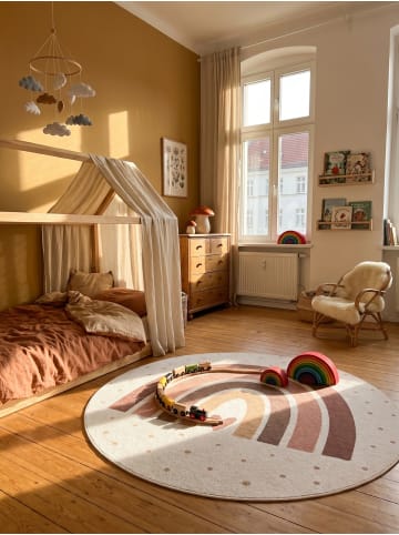 KADIMA DESIGN Kinderteppich Dinosaurier Waschbar Rutschfest Spielteppich in Creme