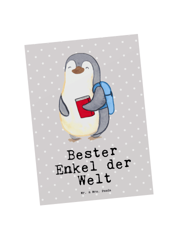 Mr. & Mrs. Panda Ansichtskarte Pinguin Bester Enkel der Welt mit... in Grau Pastell