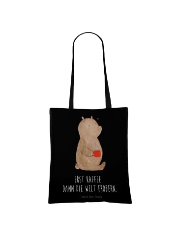 Mr. & Mrs. Panda Schultertasche Bär Kaffee mit Spruch in Schwarz